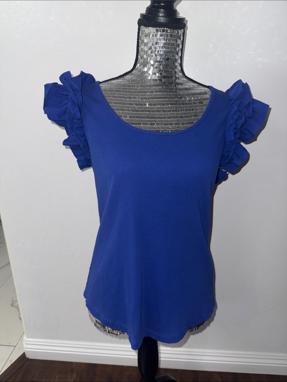 Chico's Royal Blue Ruffle Sleeve Tank